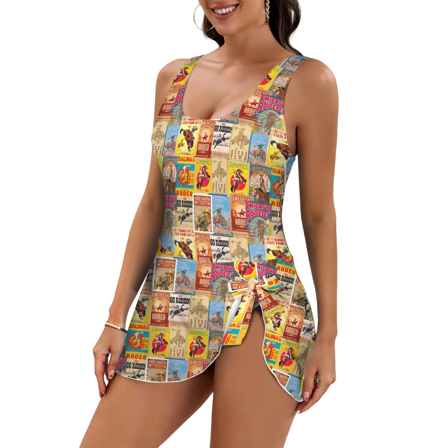 Vintage Rodeo Poster Skirted Swimsuit