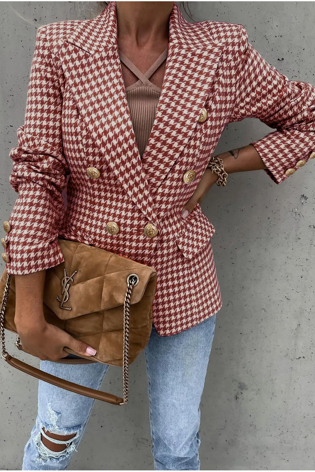 Houndstooth Double Breasted Blazer