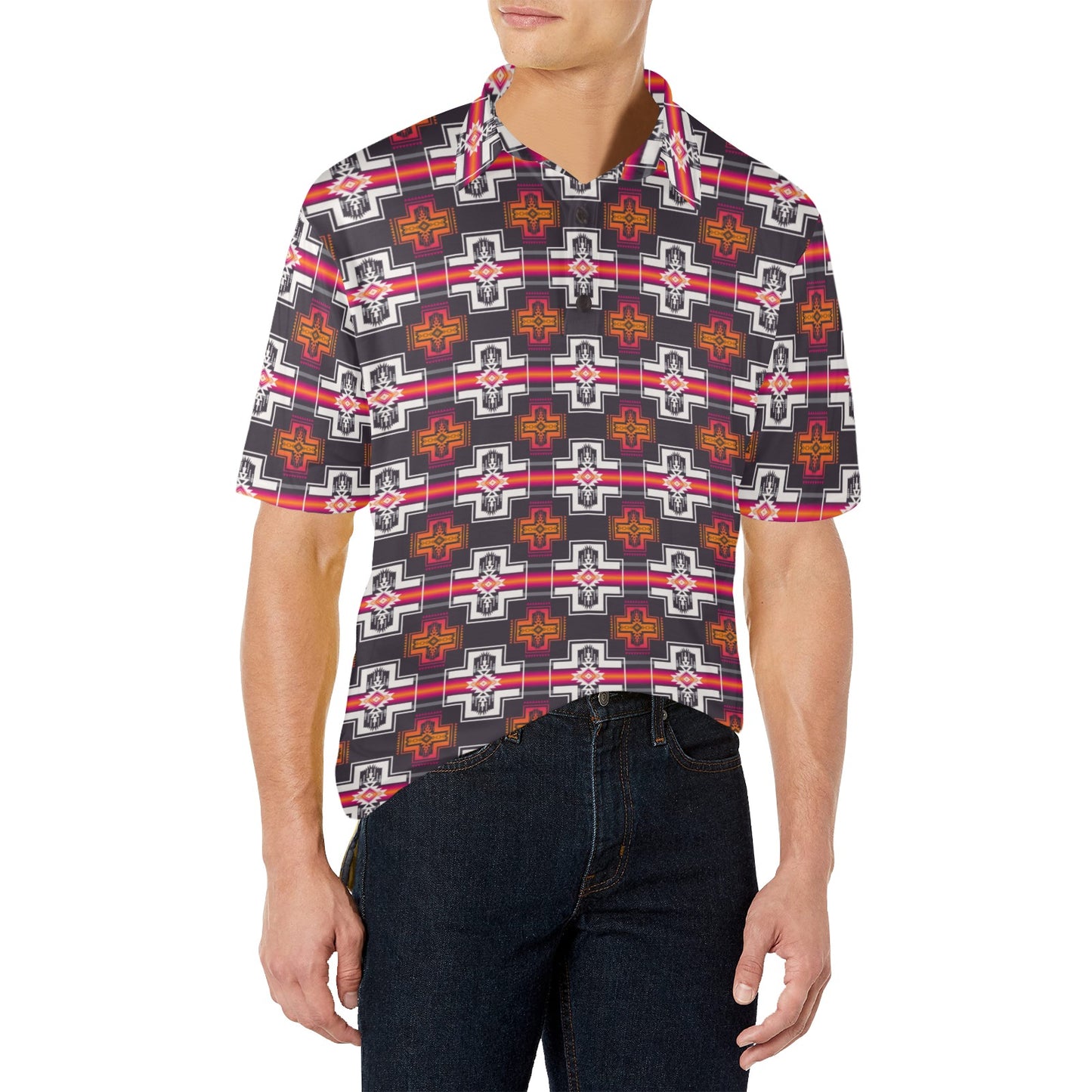 Pink Fire Aztec Men's Polo Style Shirt