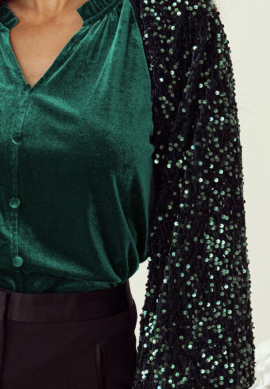 Sequin Sleeve Holiday Velvet Top choice of colors