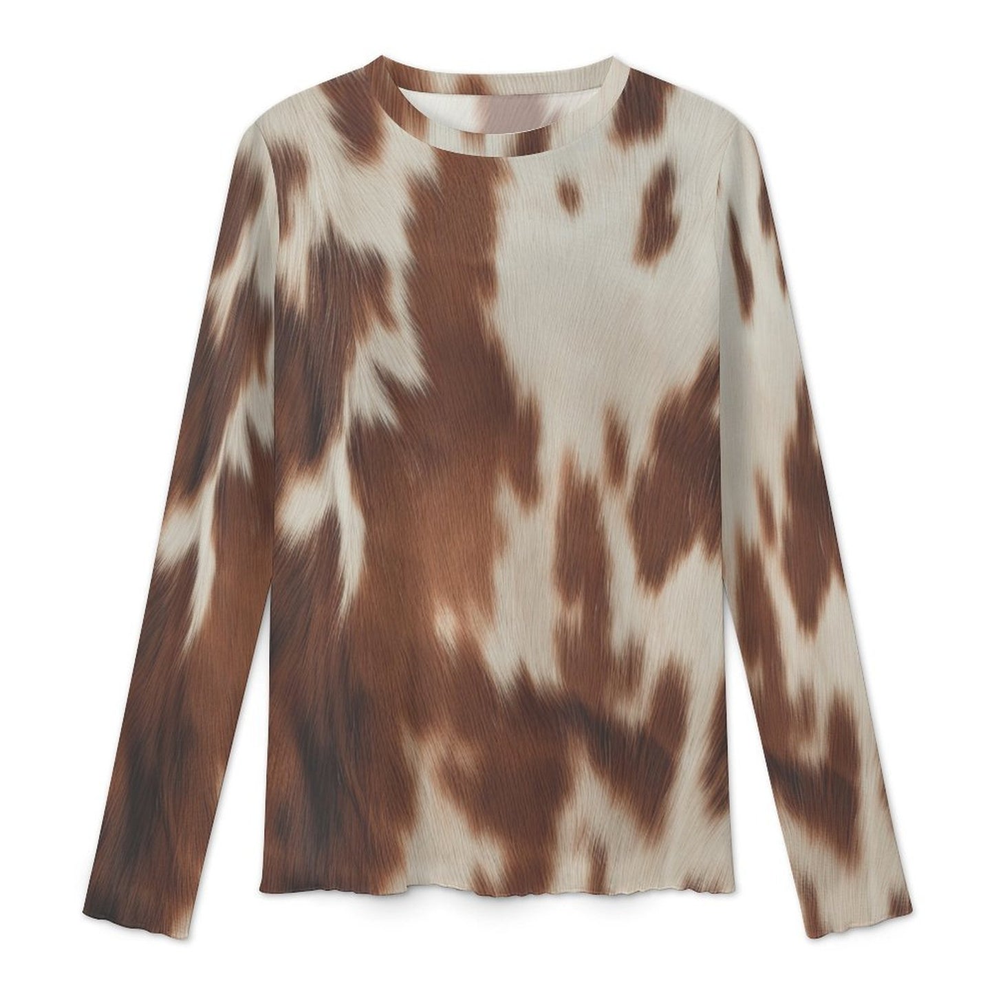 Baha Ranch Cow Print Long Sleeve Mesh Top