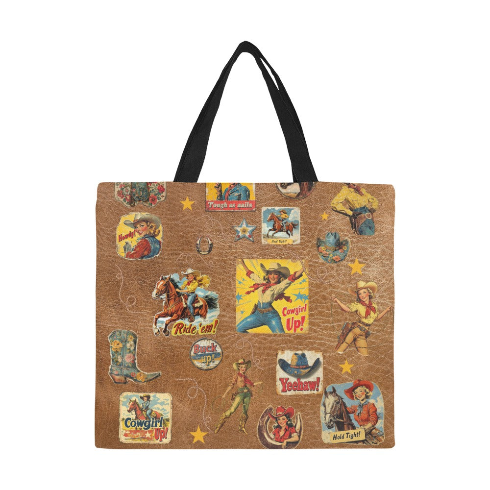 Vintage Cowgirl Collage Canvas Tote Bag