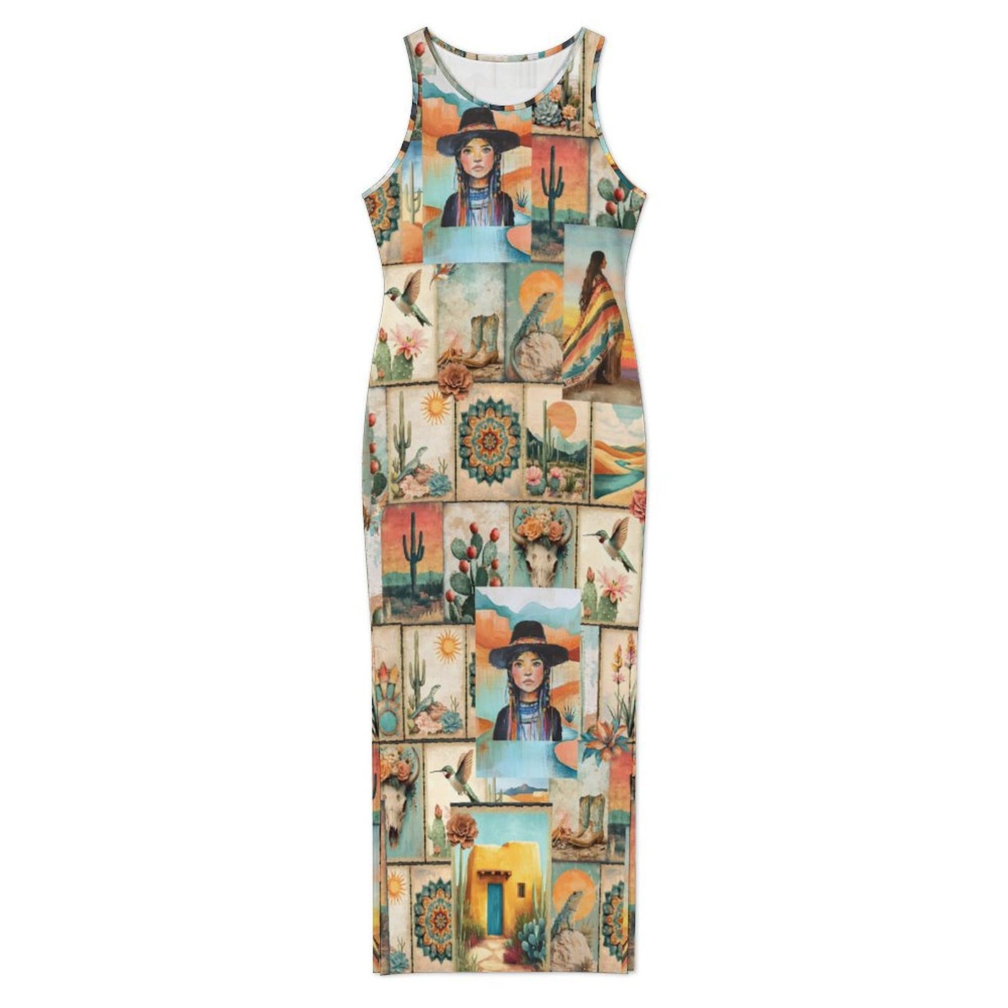 Colores de Mexico Pictures of the Southwest Sleeveless Bodycon Side Slit Long Dress