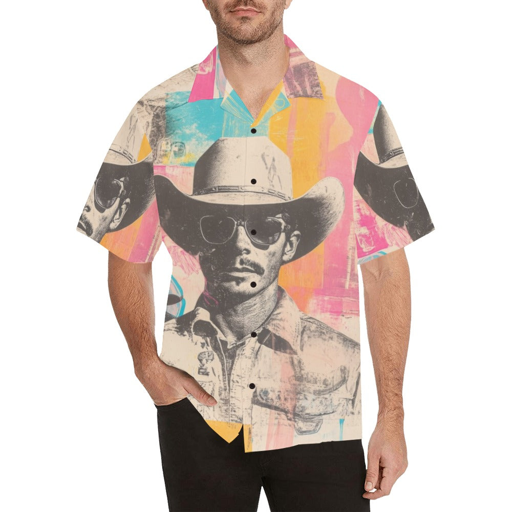 Baha Ranch Retro Pop Western Cool Cowboy Men's Camp Shirt