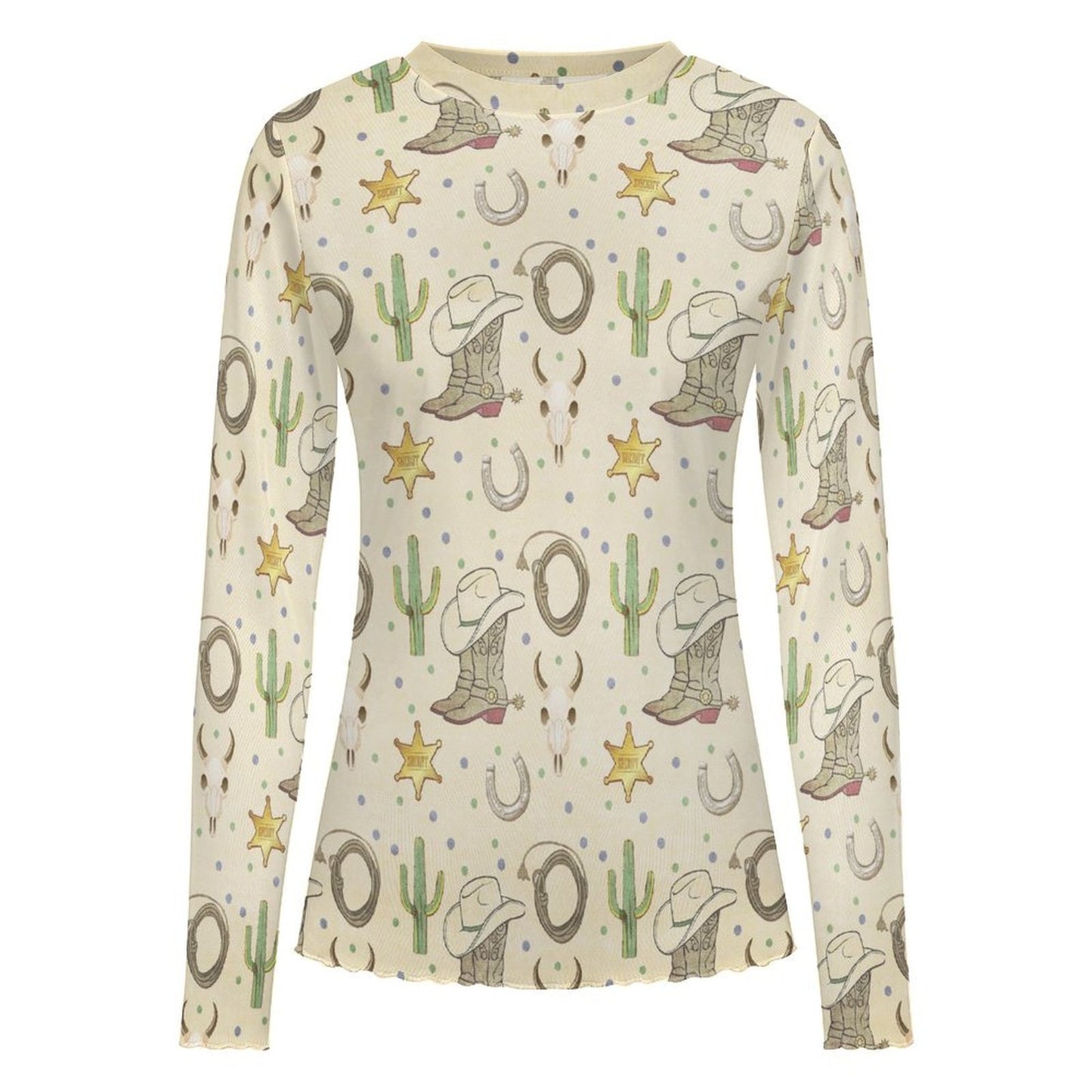 Baha Ranch Western Symbols Long Sleeve Mesh Top