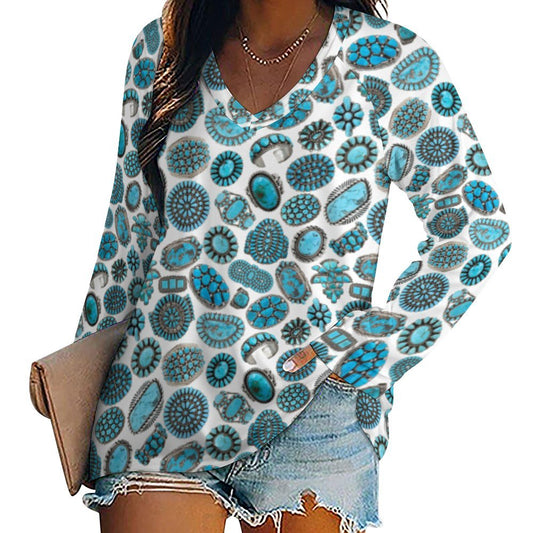 Baha Ranch Turquoise Crazy Long Sleeve Top