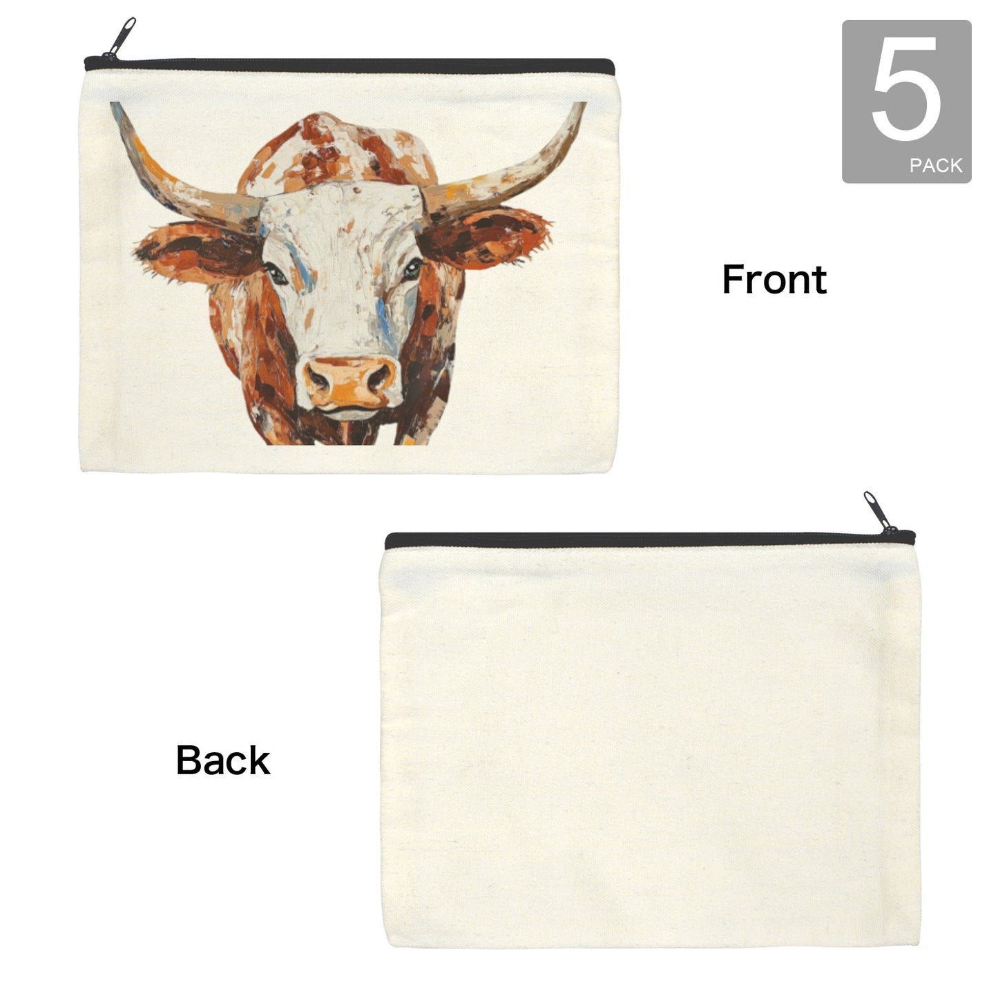 Baha Ranch Western Bull Pack of 5 bags Cosmetic Bag Made in America