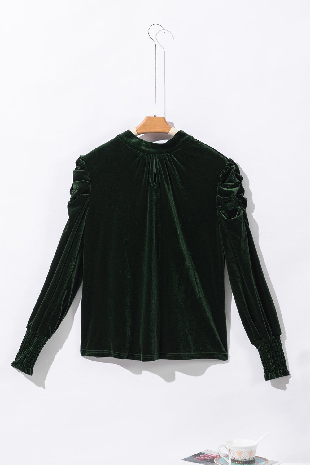 Mock Neck Puff Sleeve Velvet Blouse