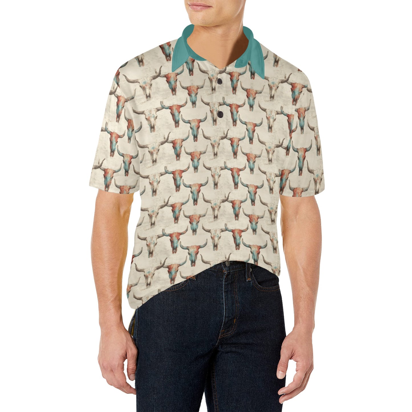 Baha Ranch Colored Skulls Men's Polo Style Shirt