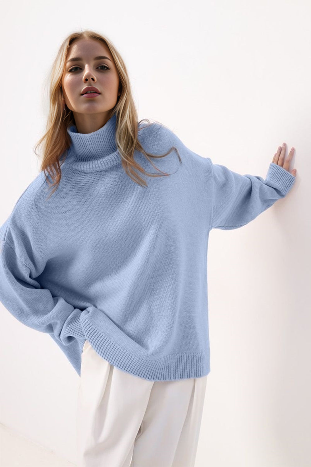 One Size Side Slit Turtleneck Long Sleeve Sweater choice of colors