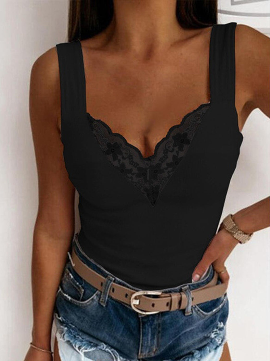 Lace Detail Sweetheart Neck Tank choice of colors