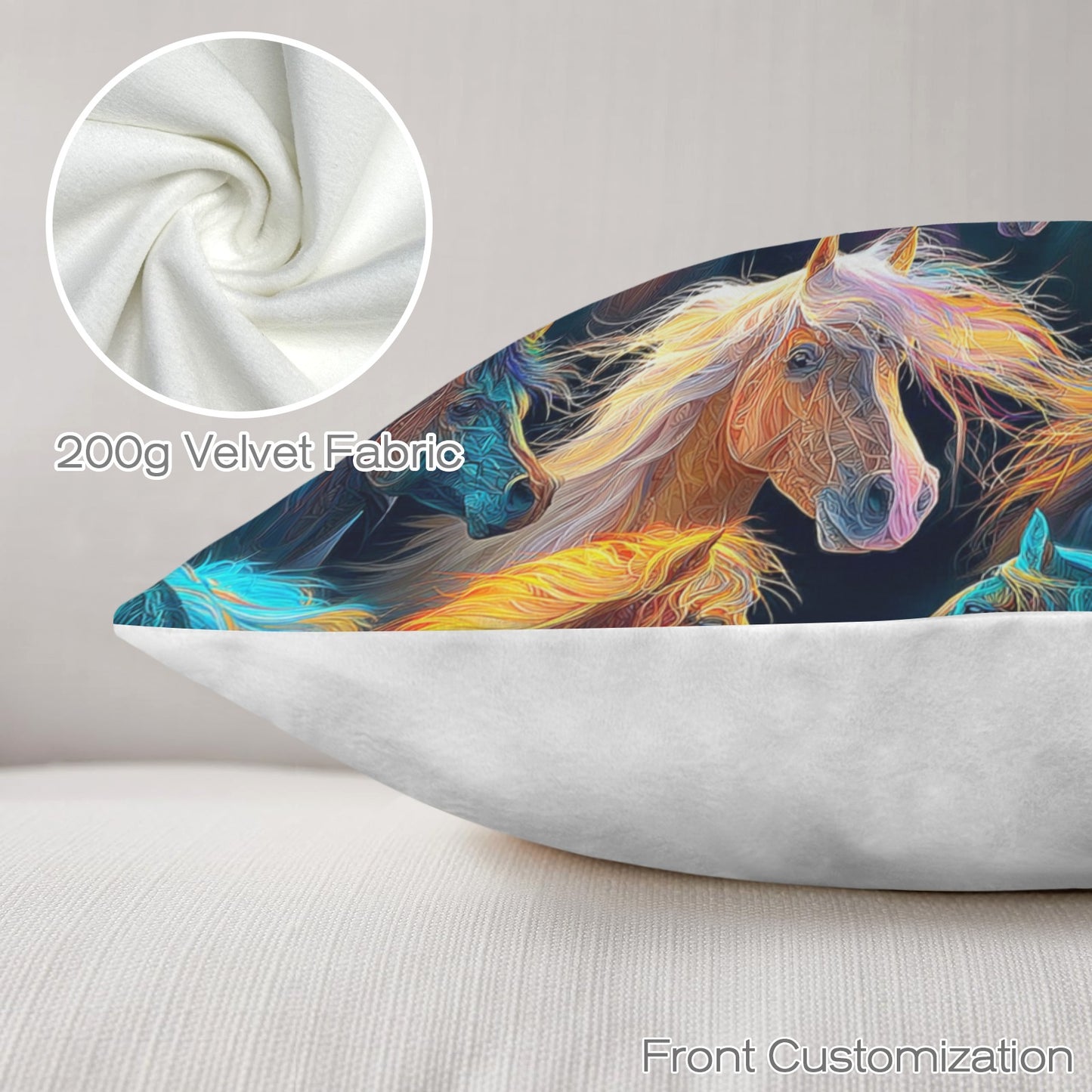 Baha Ranch Velvety Soft Colorful Horses Pillow Cover Made in America