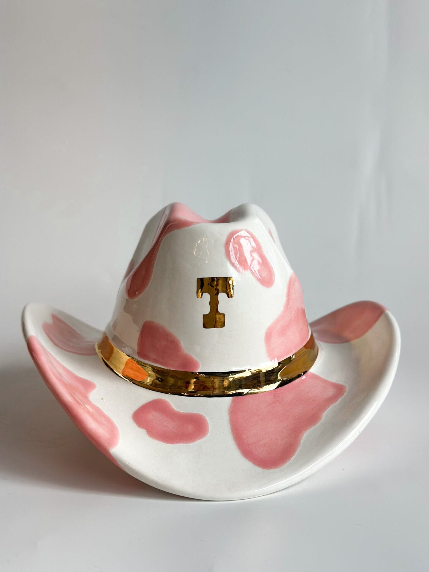 Monogrammed Ceramic Cow Print Cowboy Hat choice of colors