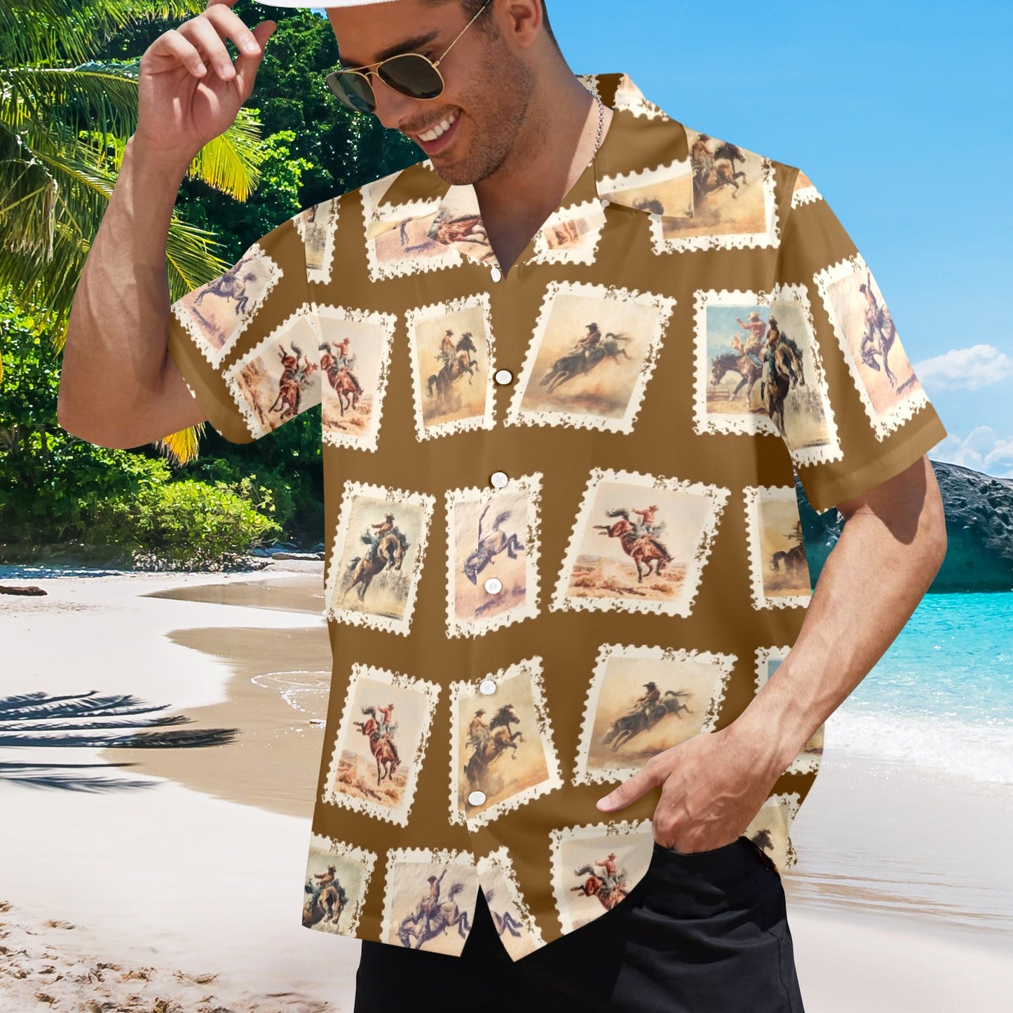 Baha Ranch Stamp Rodeo Western Hawaiian Shirt Made in America