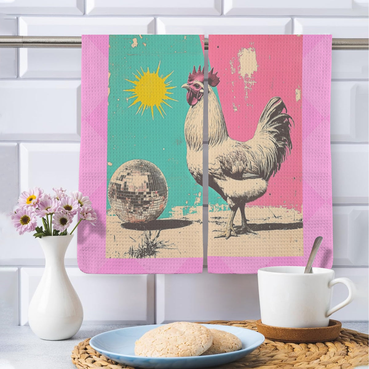 Baha Ranch Disco Chicken Set of 2 (same) Kitchen Towels Made in America