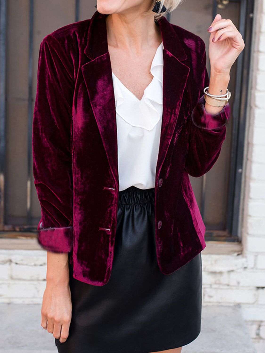 Velvet Button Up Lapel Collar Blazer choice of colors