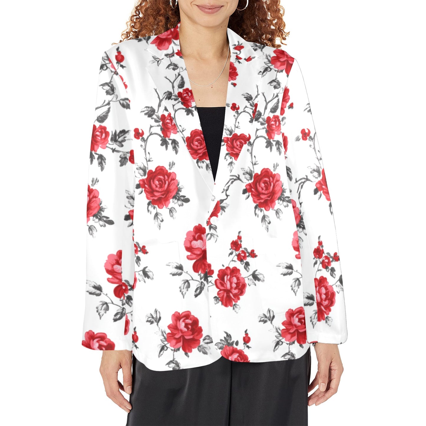 Mexican Red Rose Floral Blazer