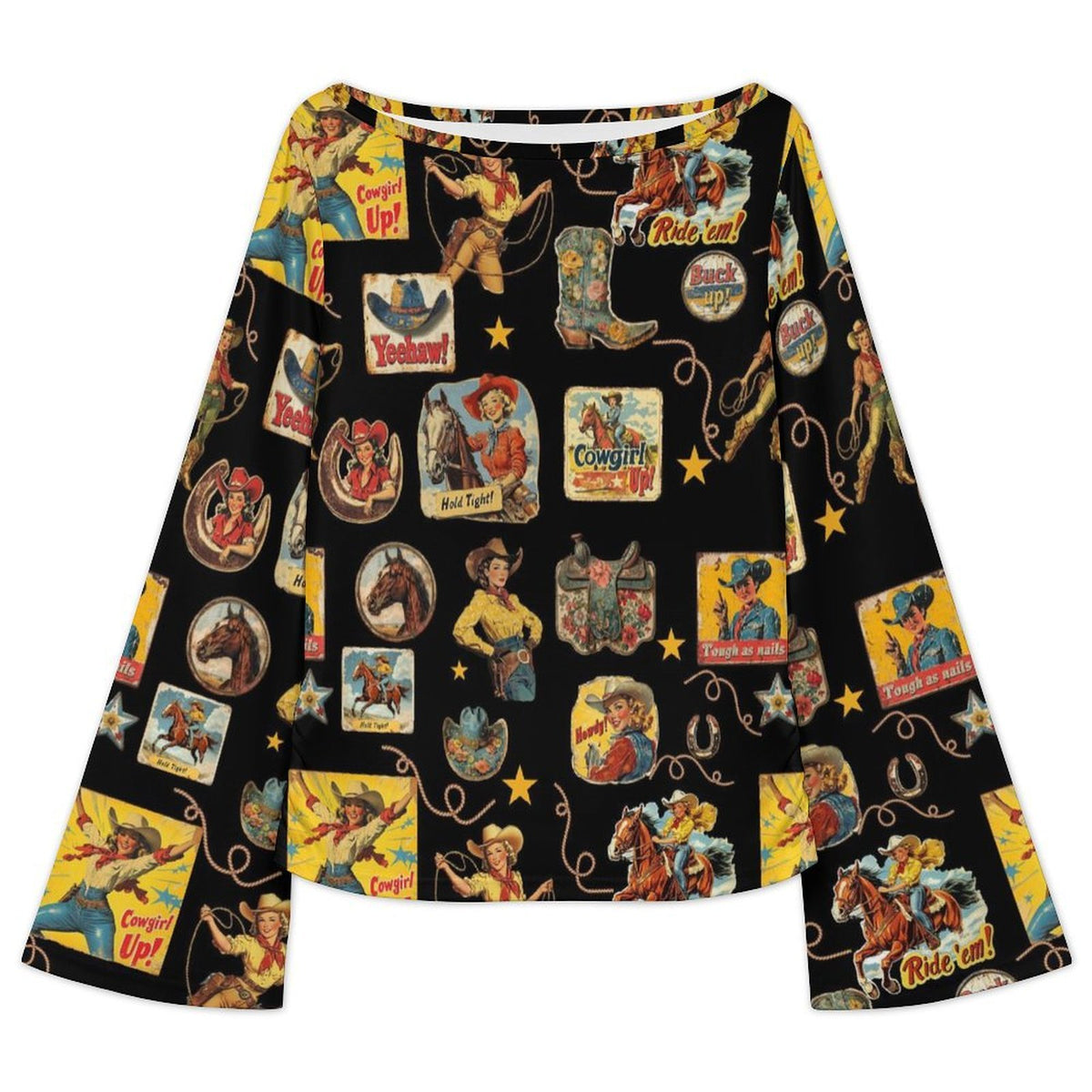 Baha Ranch Vintage Cowgirl Flare Sleeve Top