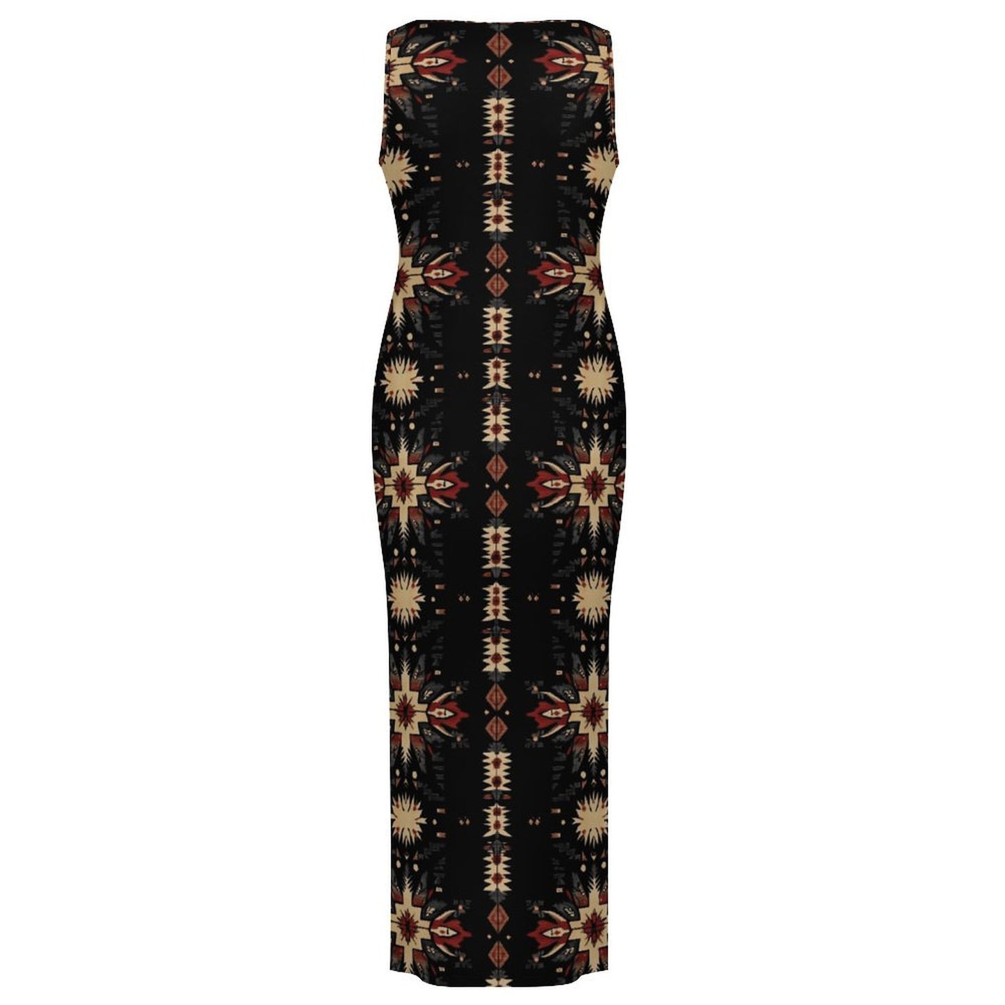 Black and Tan Aztec Bodycon Side Slit Western Maxi Dress