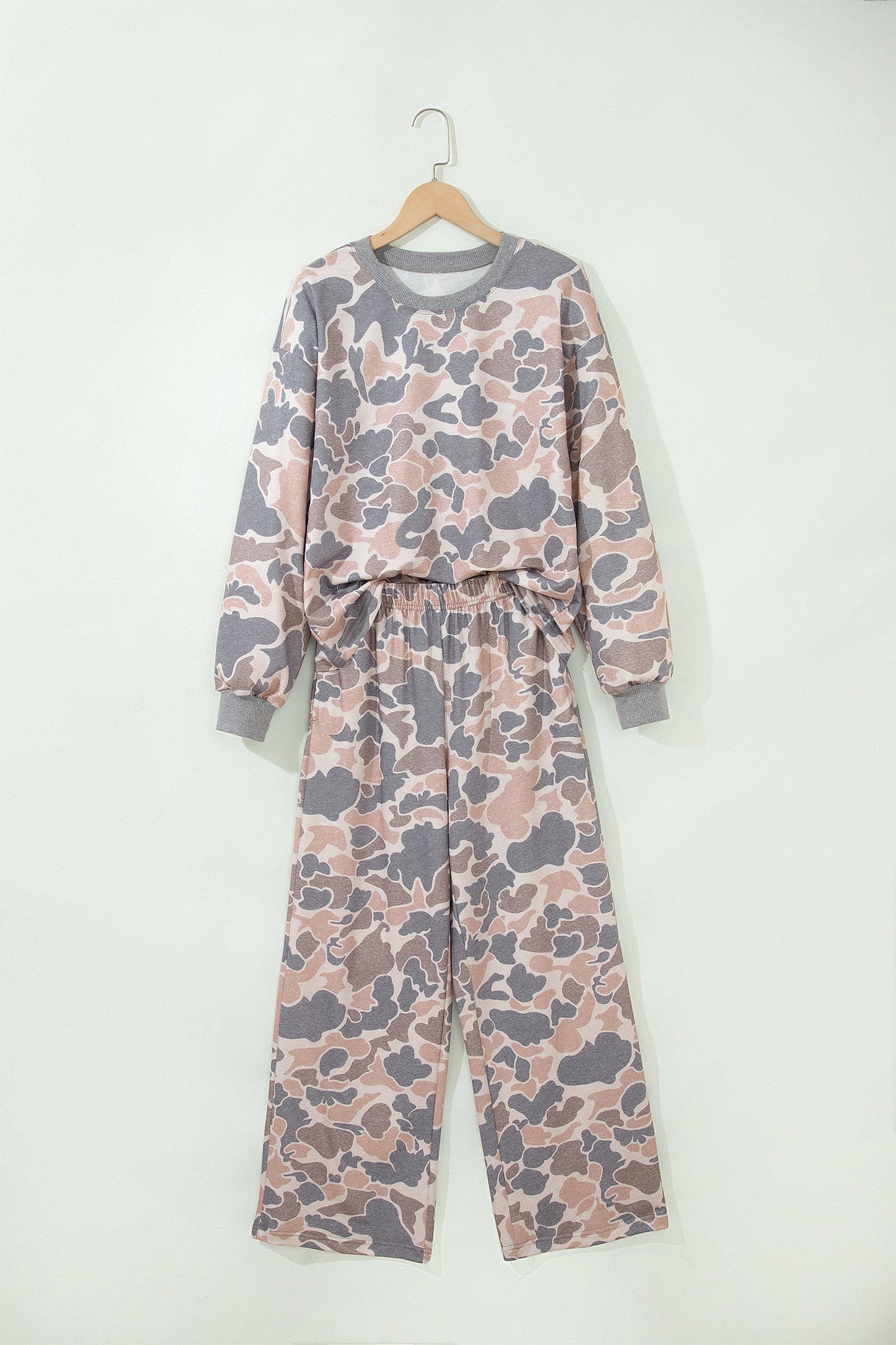 Camo Long Sleeve Top & Loose Pants Set
