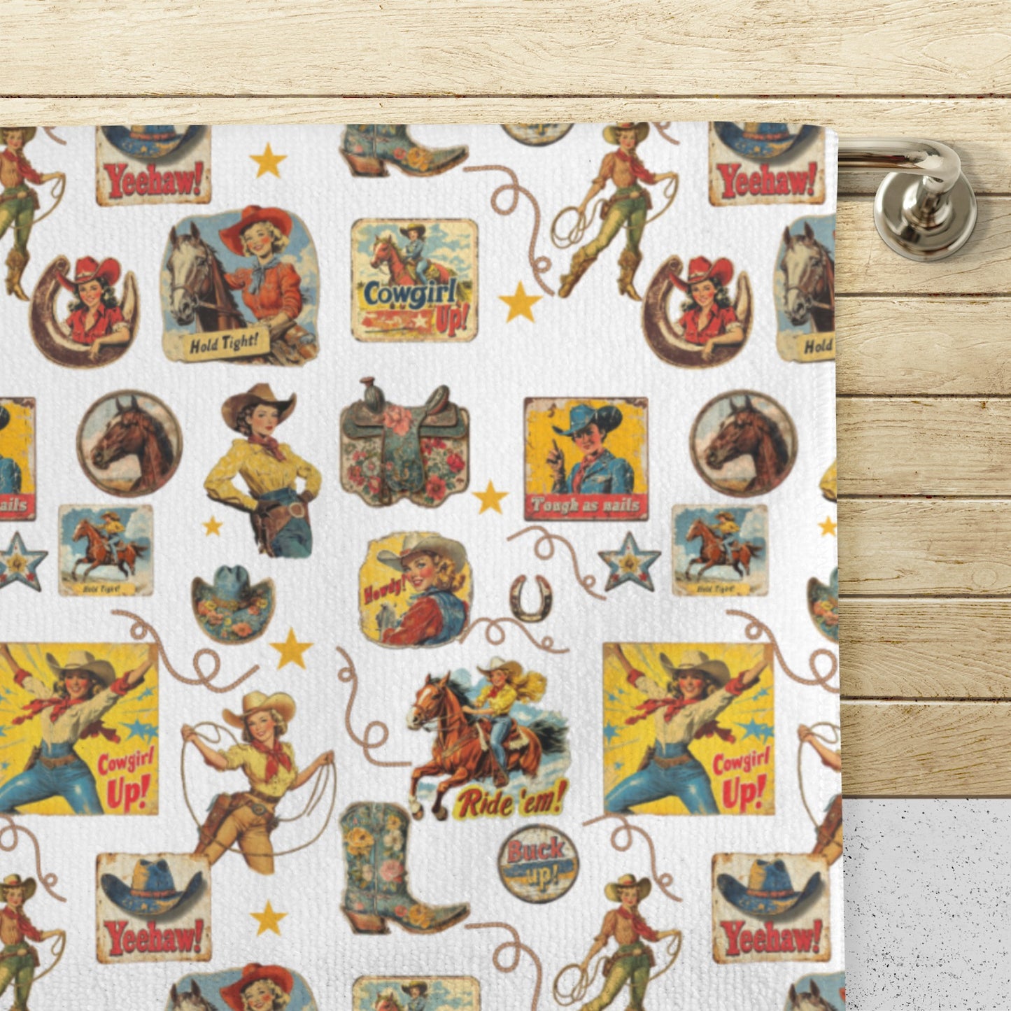 Vintage Cowgirls Set of 4 Kitchen Dish Towels Made in America