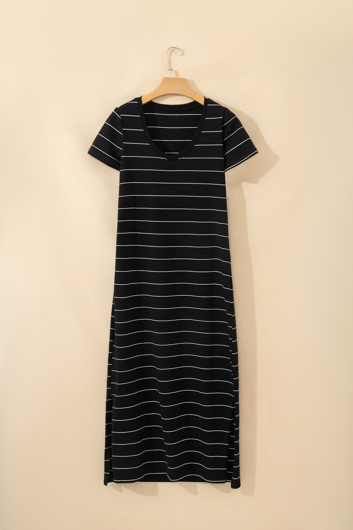 Stripe Short Sleeve Side Slit Maxi Dress