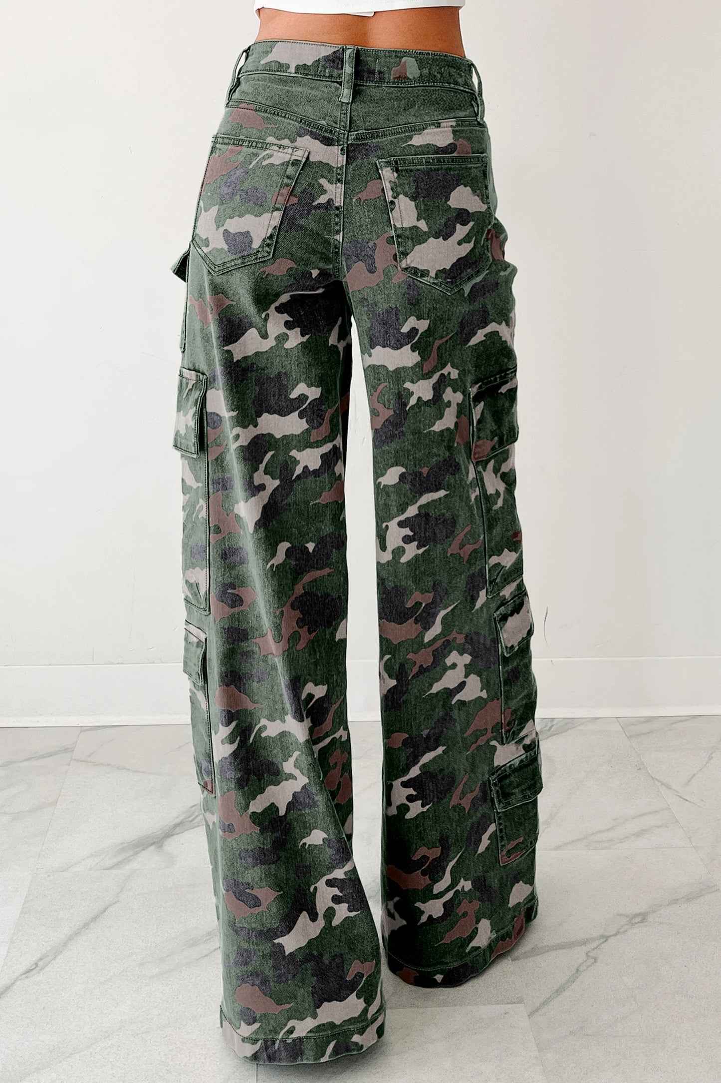 Camo Denim Cargo Wide Leg Pants choice of colors