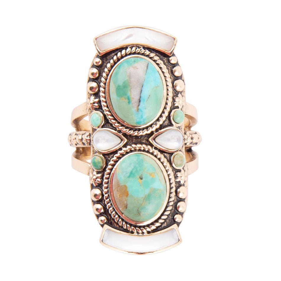 Double Up Turquoise and Mother of Pearl Ring