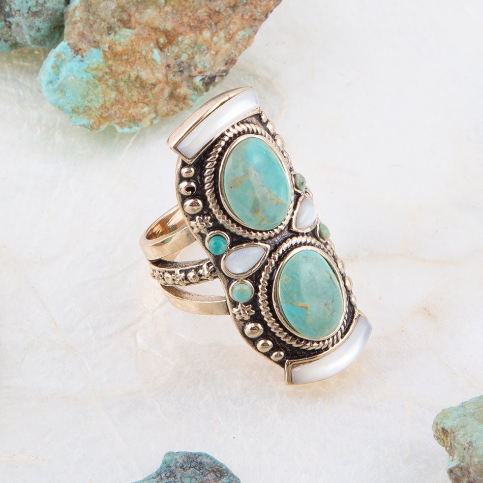 Double Up Turquoise and Mother of Pearl Ring