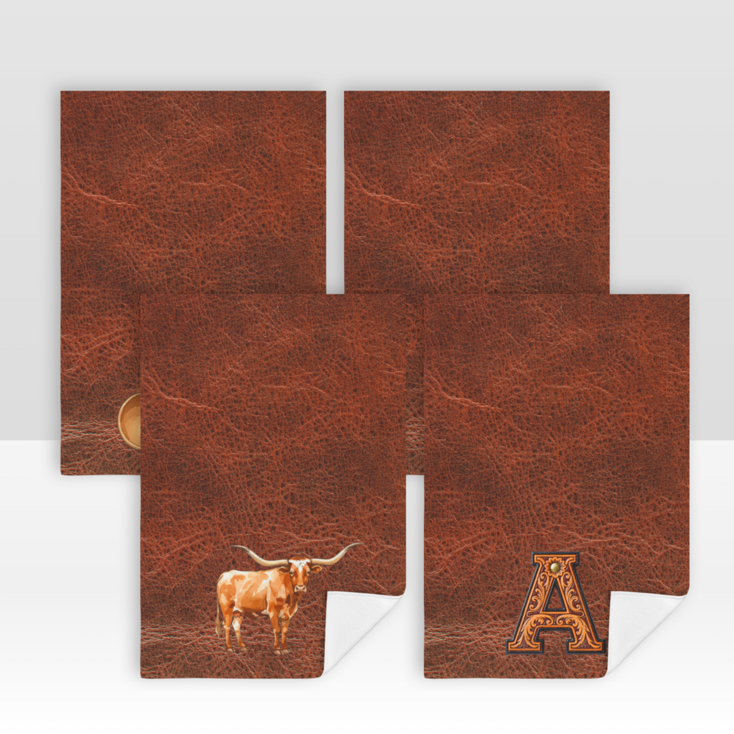 Monogrammed Initial Western Leather Look Saddle Longhorn Cowboy Cowgirl Kitchen Dish Towels Made in America