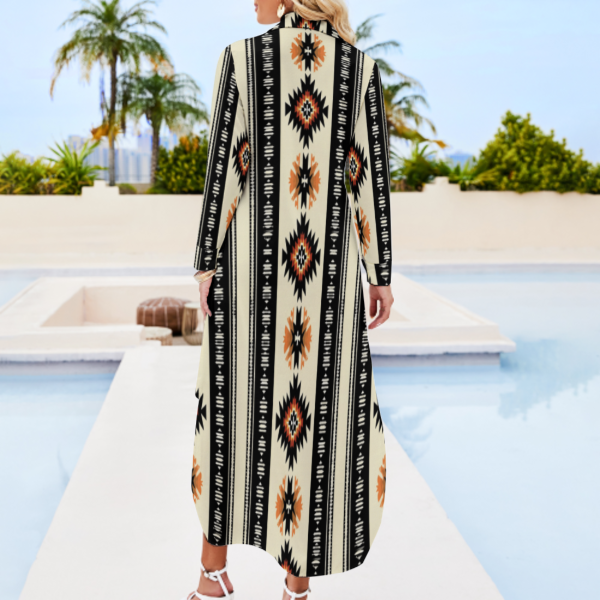 Colores de Mexico Southwestern Aztec Button-Up Long Sleeve Shirt Dress