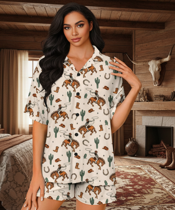 Baha Ranch Hang on Cowboy Women's Pajama Set Made in America