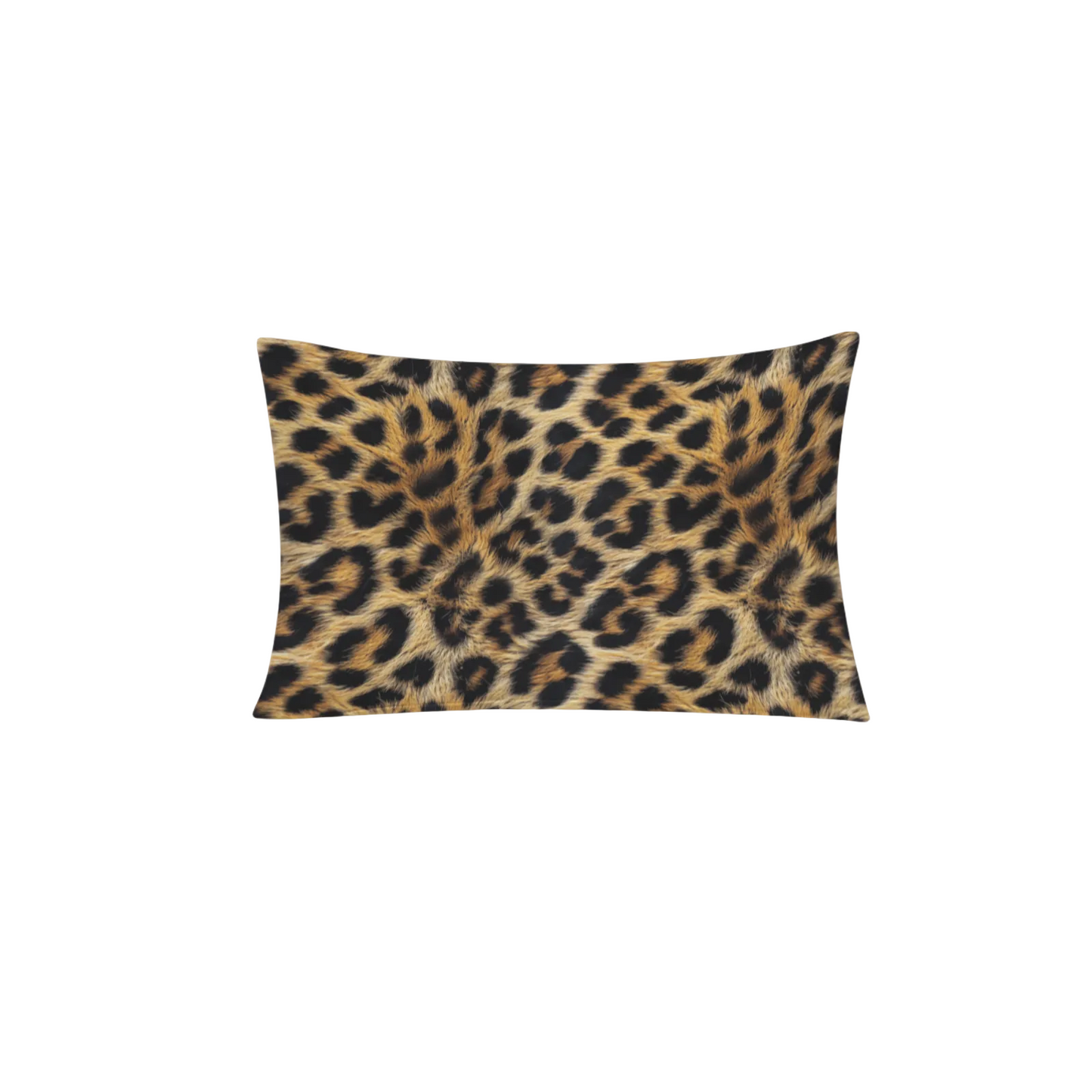 Leopard print pillow on a white background