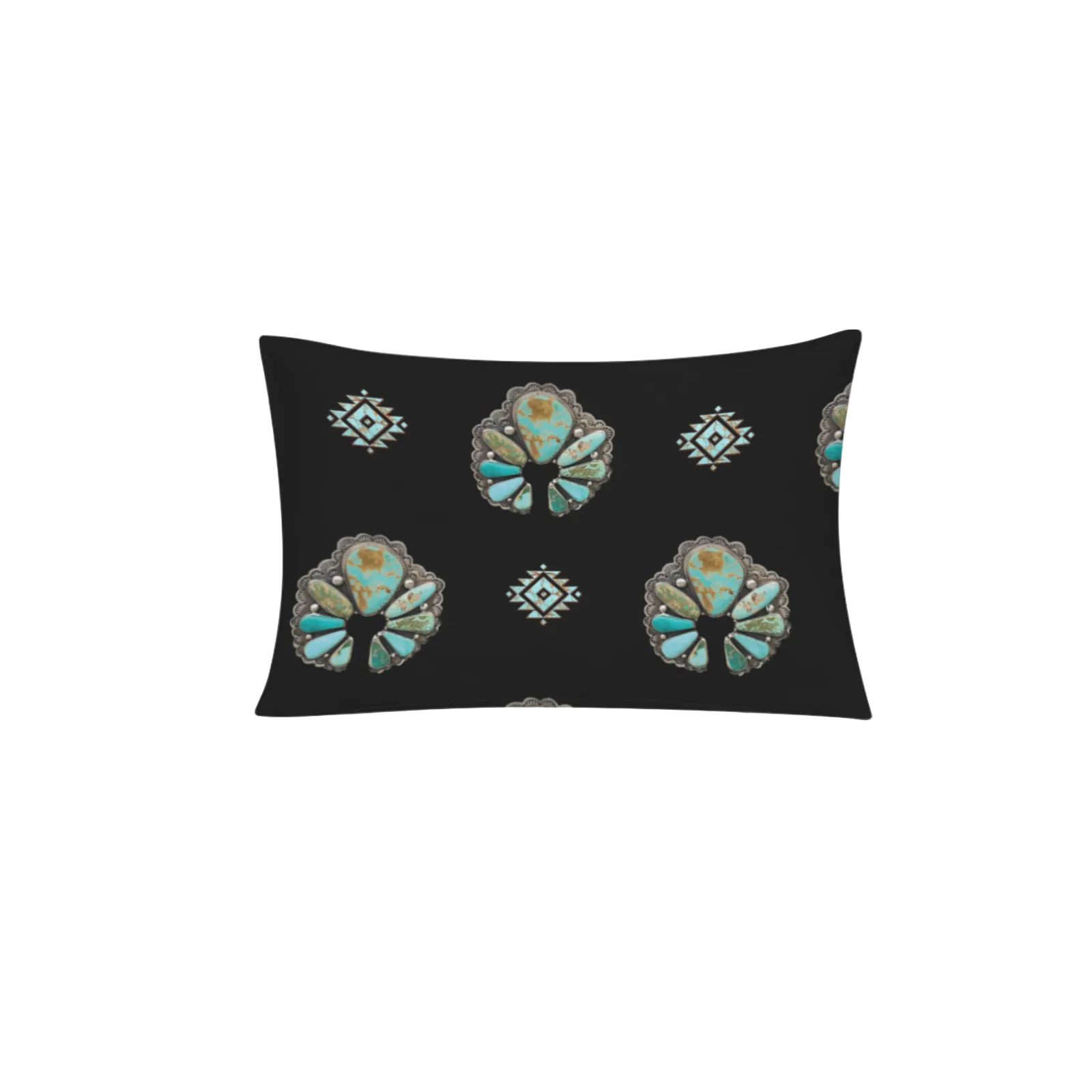 Decorative pillow with geometric patterns on a black background