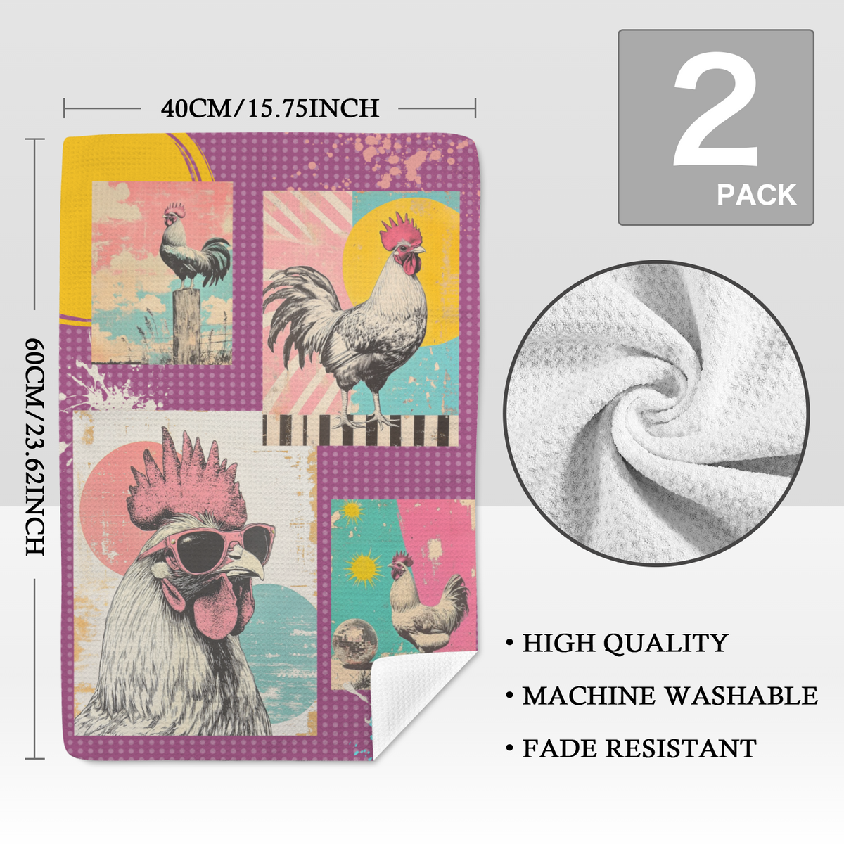 Baha Ranch Set of 2 Chicken Days Kitchen Towels Made in America