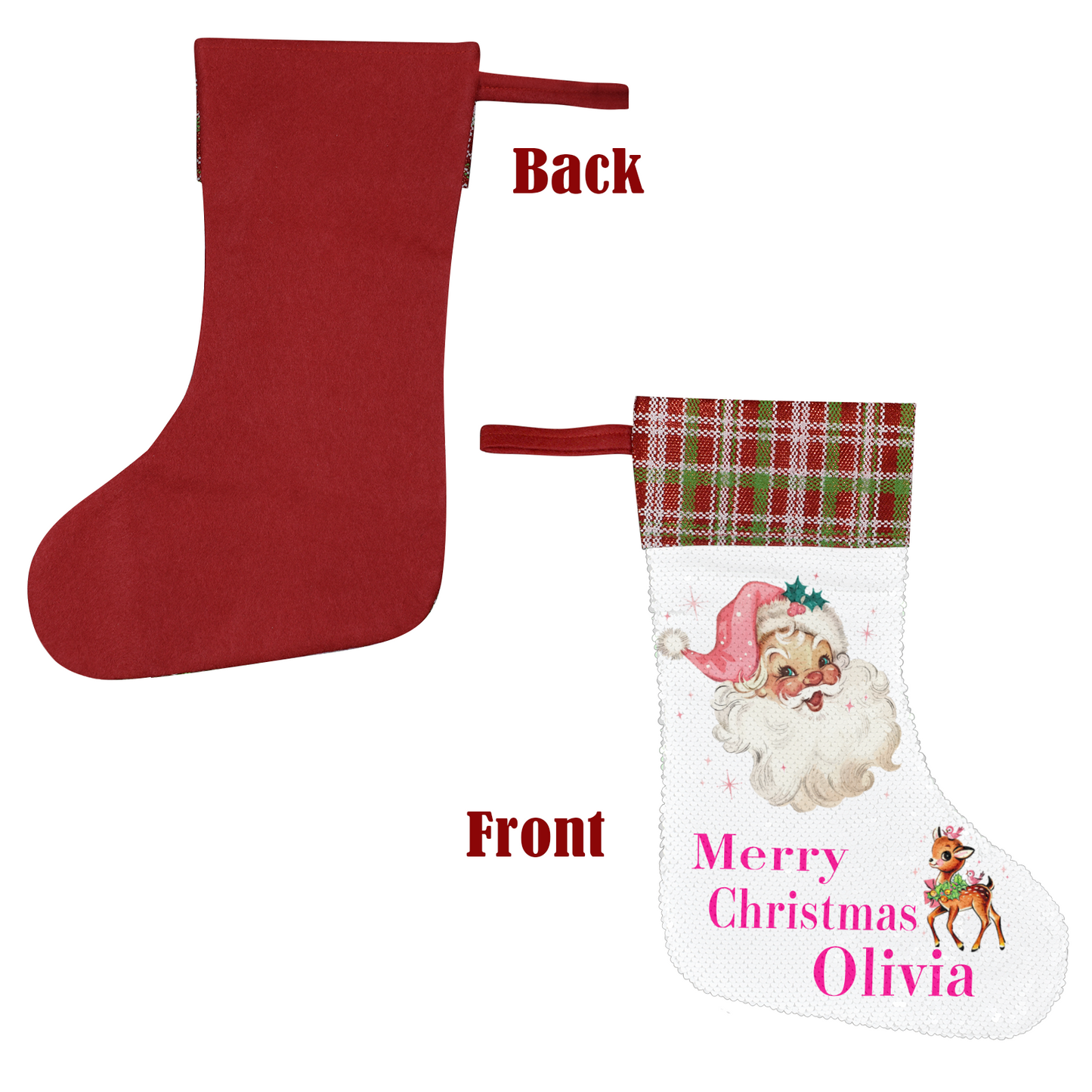 Personalized Cowgirl Santa Christmas Sequin Stocking