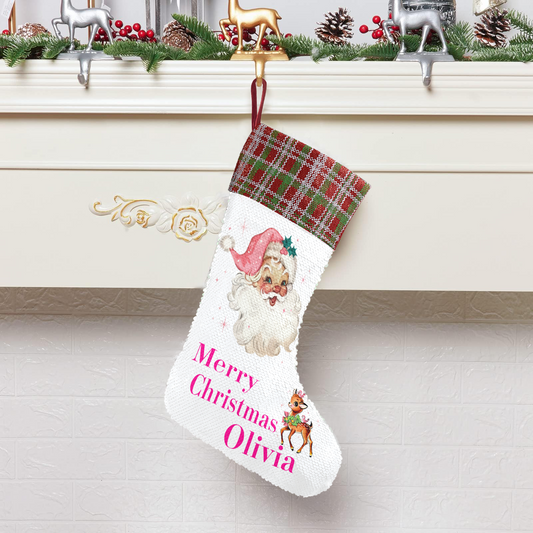 Personalized Cowgirl Santa Christmas Sequin Stocking