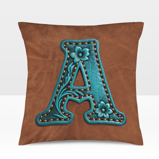 Baha Ranch Velvety Soft Western Tooled Initial Personalized Pillow Cover Made in America