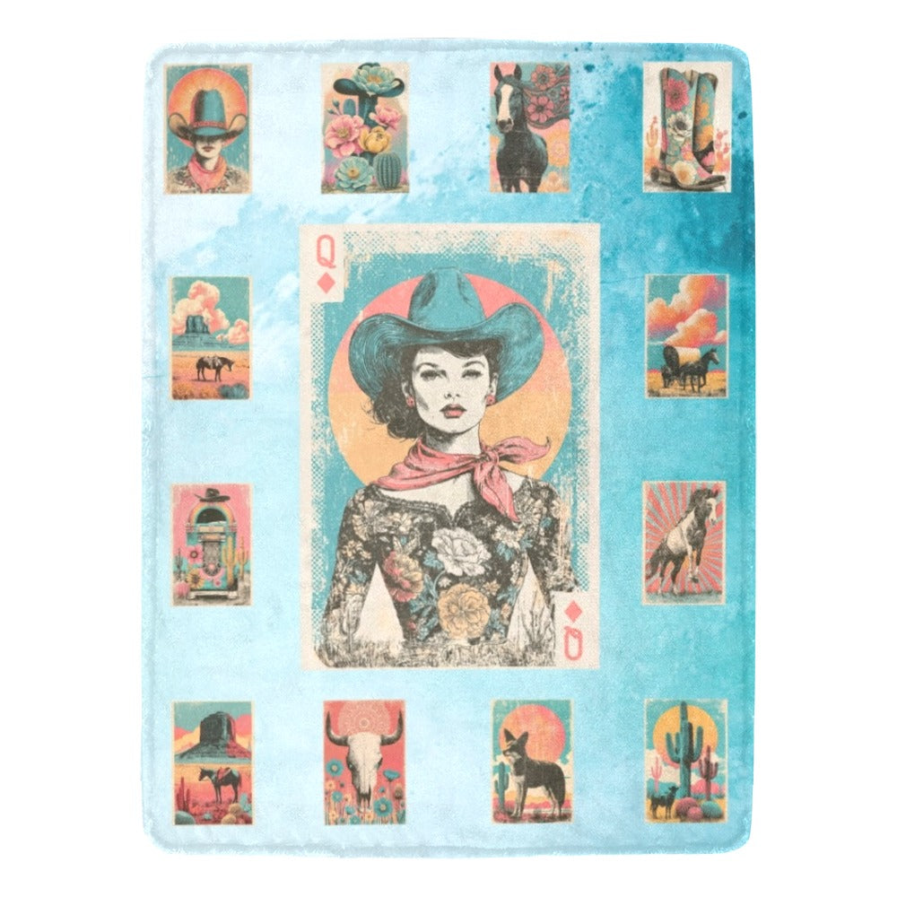 Baha Ranch Cowgirl Queen Blanket Ultra-Soft Micro Fleece Blanket 40" x  50" Made in America