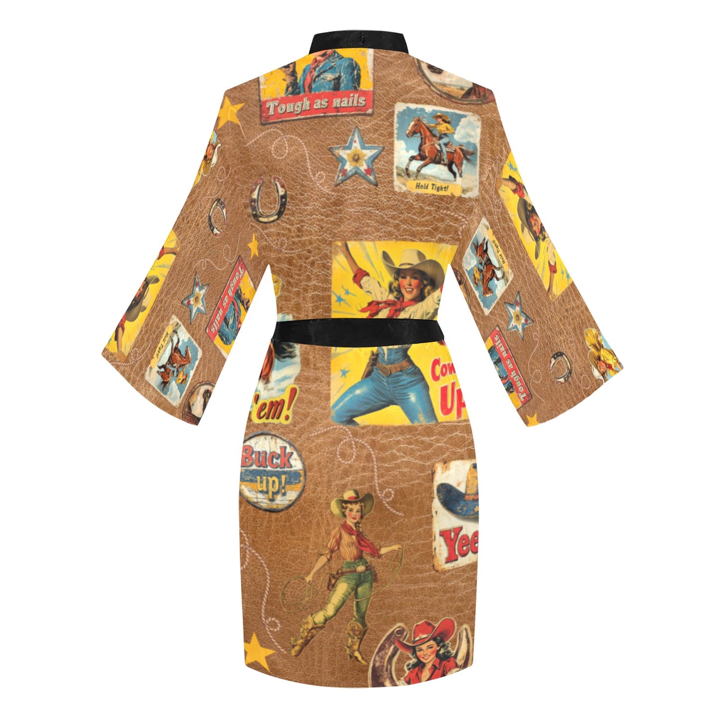 Vintage Cowgirl Collage Kimono Satin Robe