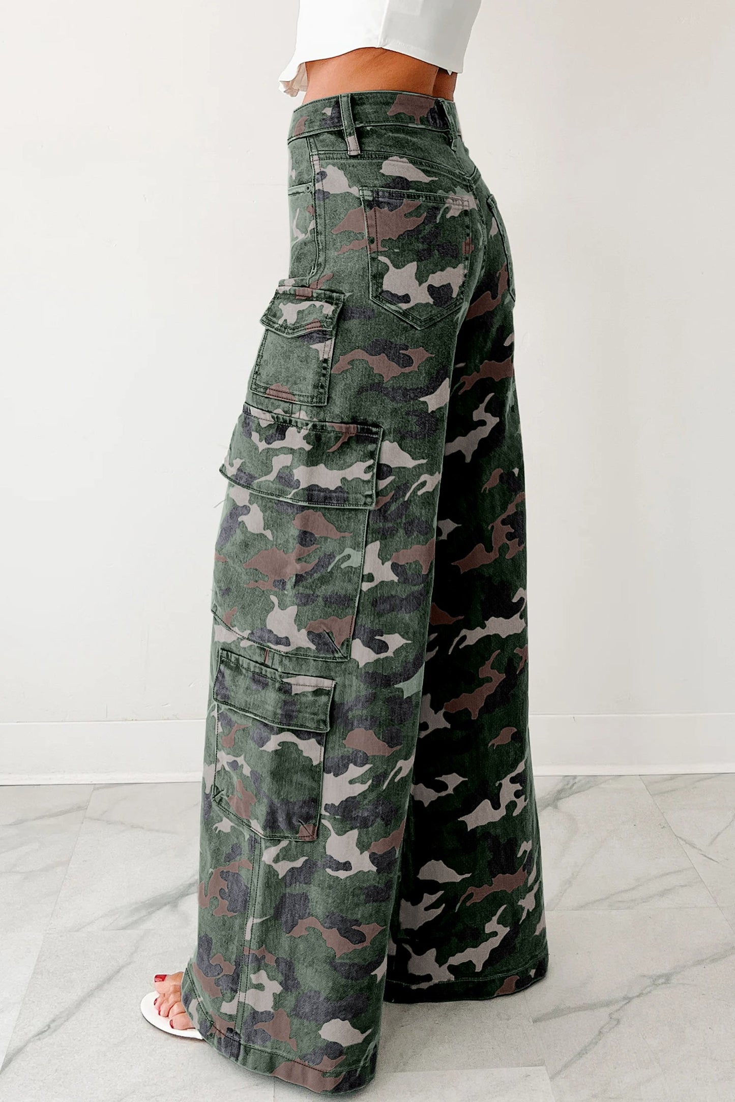 Camo Denim Cargo Wide Leg Pants choice of colors