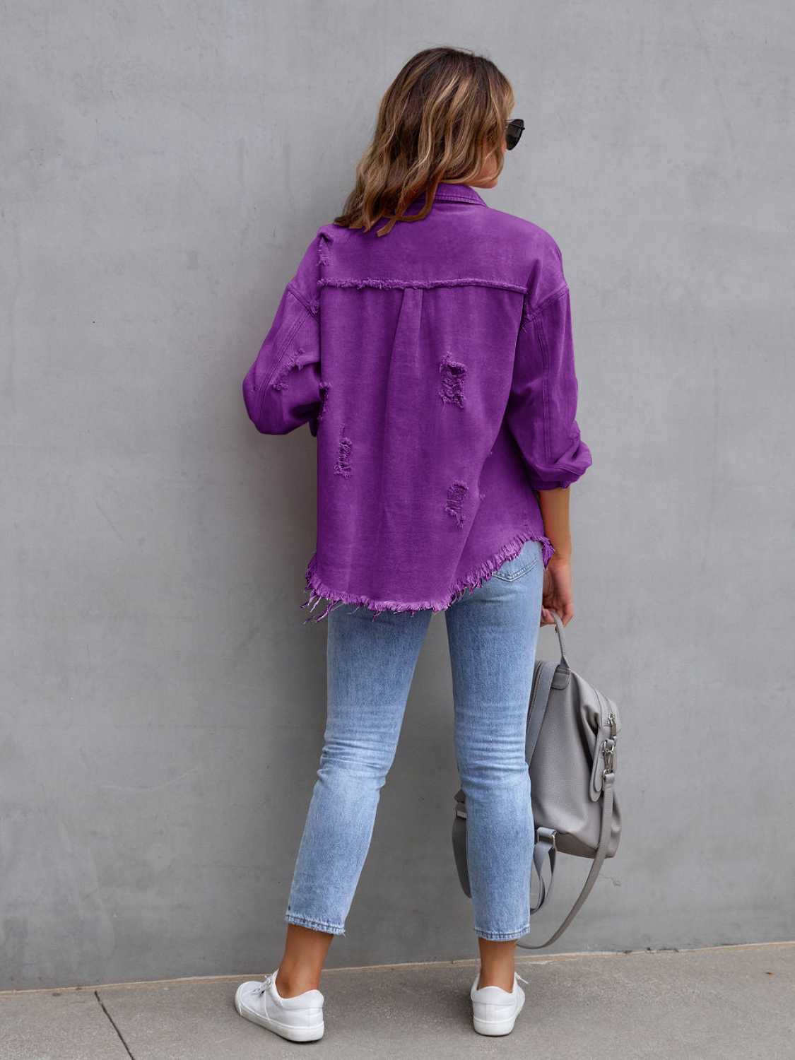 Distressed Drop Shoulder Denim Jacket choice of colors