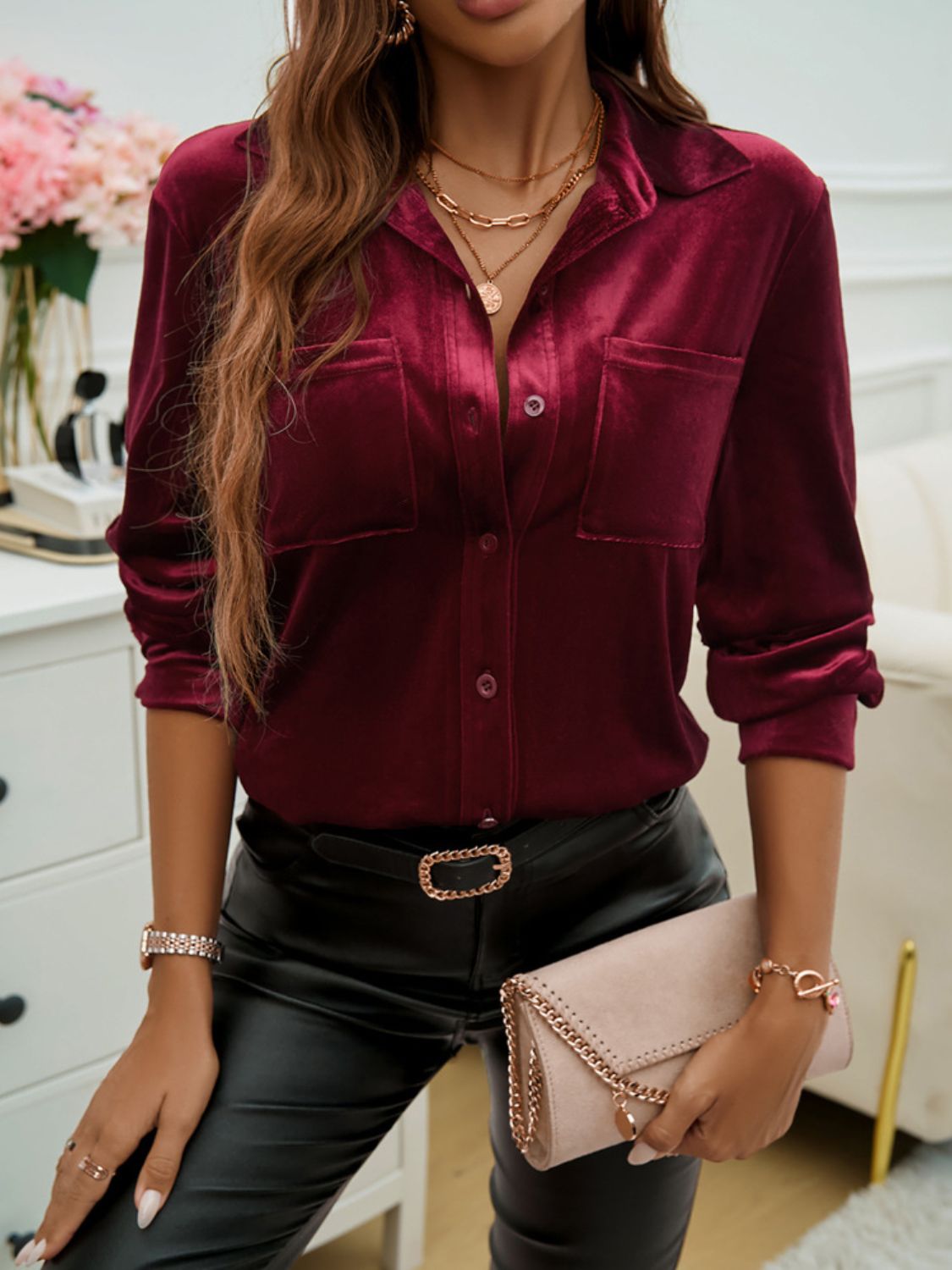 Velvet Long Sleeve Shirt choice of colors