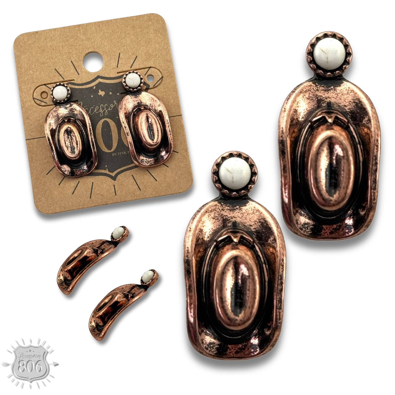 Pink Panache Western cowboy hat on stone post earring
