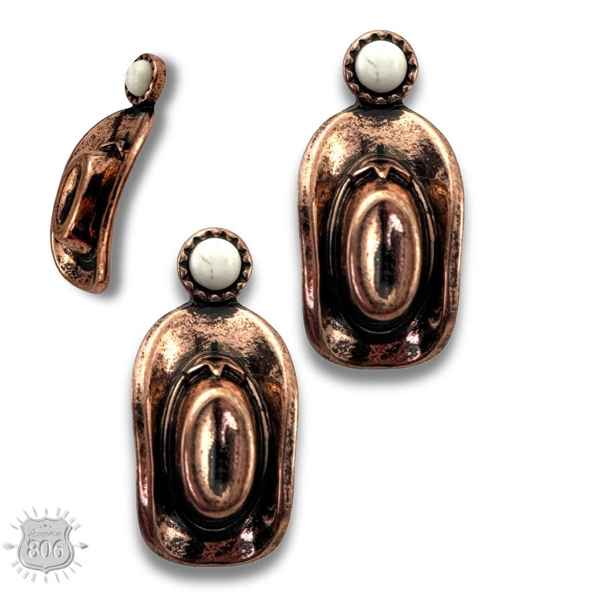 Pink Panache Western cowboy hat on stone post earring