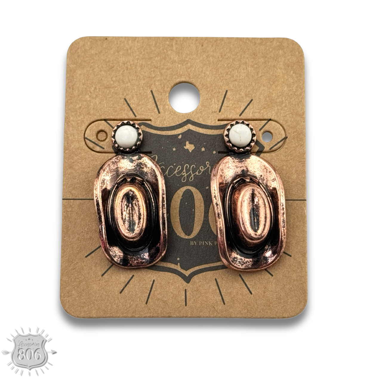 Pink Panache Western cowboy hat on stone post earring