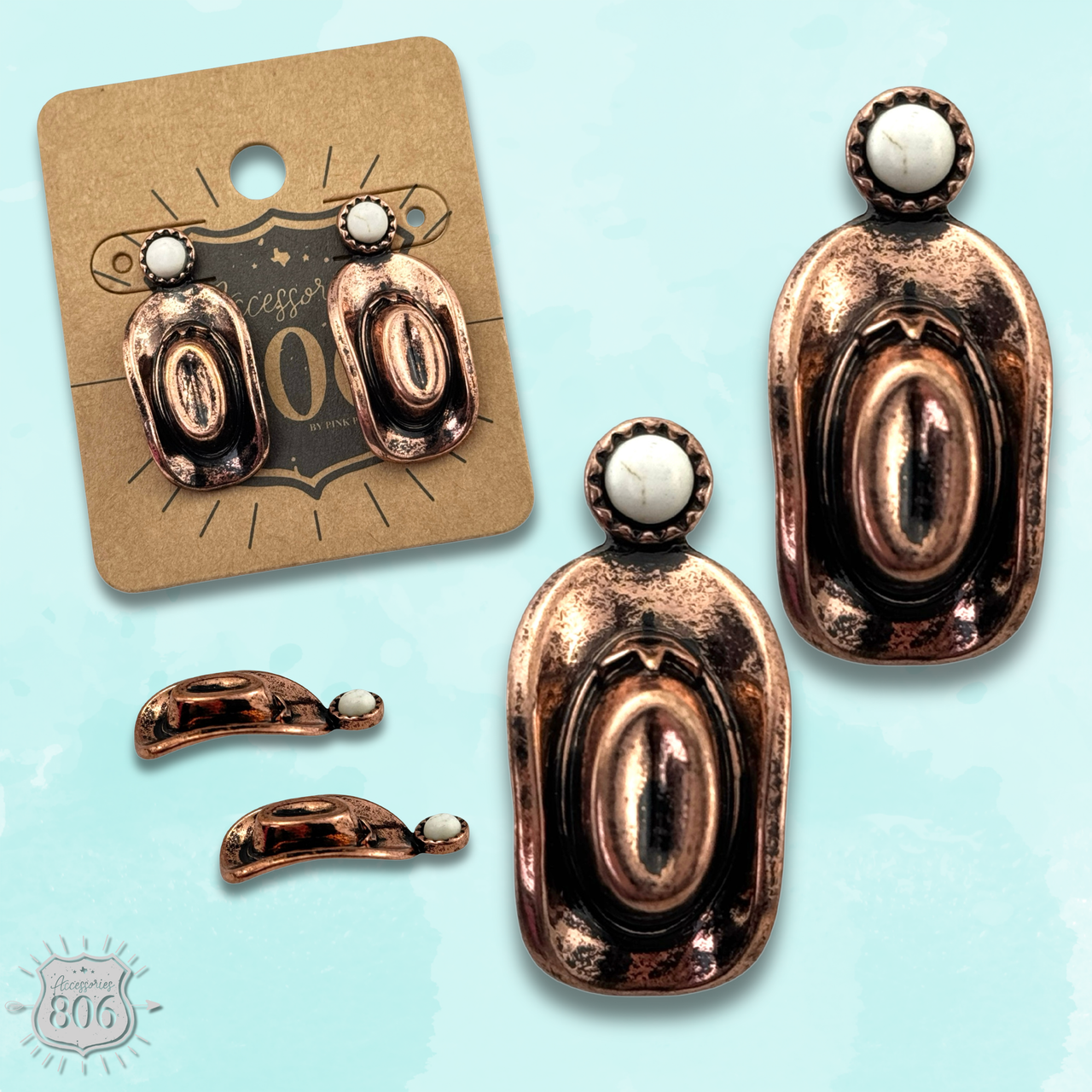 Pink Panache Western cowboy hat on stone post earring