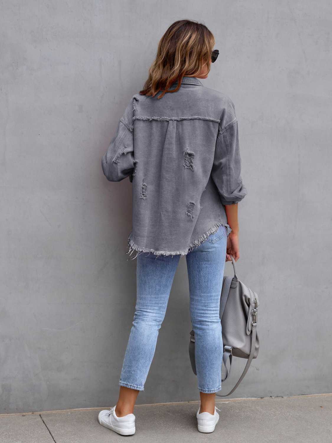 Distressed Drop Shoulder Denim Jacket choice of colors