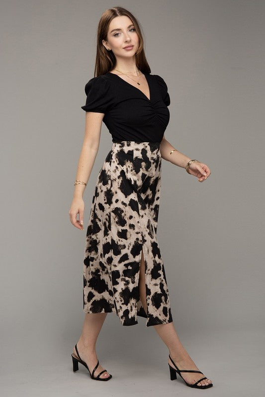 Cow Print Slit Skirt