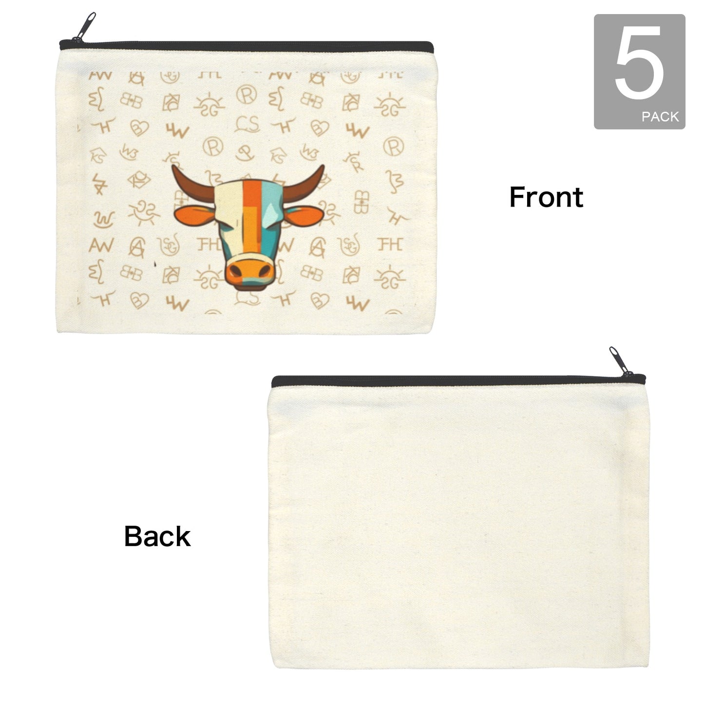 Baha Ranch Brands with Steer pack of 5 bags Cosmetic Bag Made in America